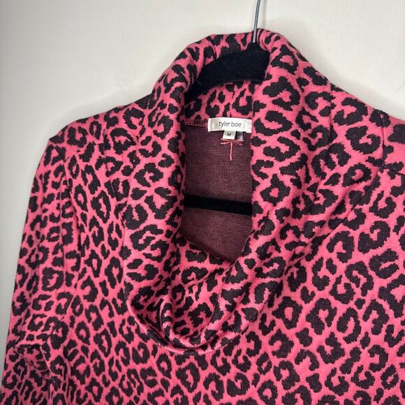 Tyler Boe Kim Jacquard Dress Medium MSRP $168 Leopard Cowl Neck Classic Chic - Picture 3 of 8